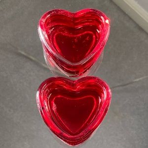 Valentines Day Heart Shape Red Glass Tea Light Candle Holders - 2 Total